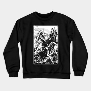 Dark fantasy unicorn sunflowers horse horror skull Crewneck Sweatshirt